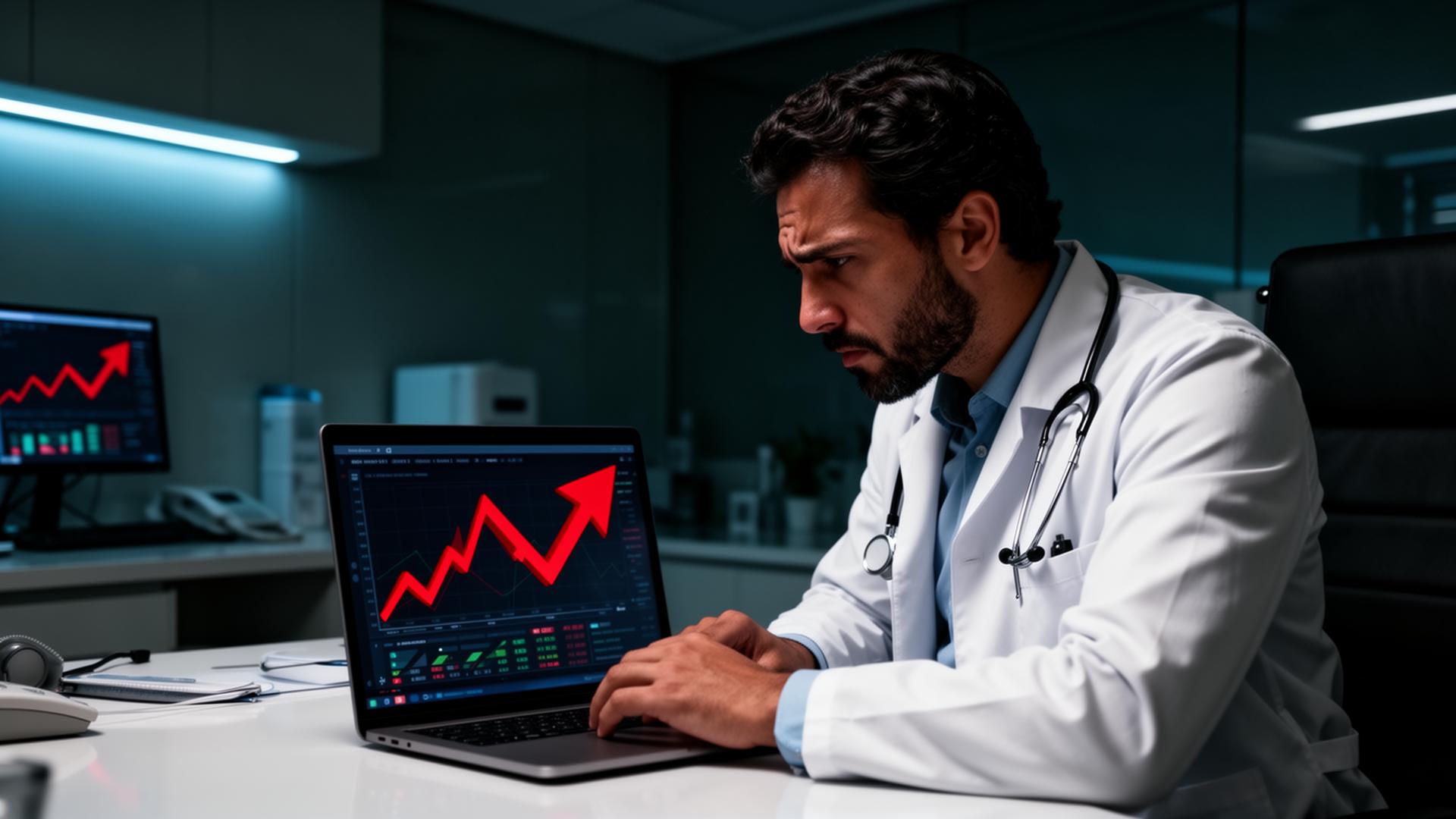 Profissional da saúde analisando métricas financeiras de marketing médico